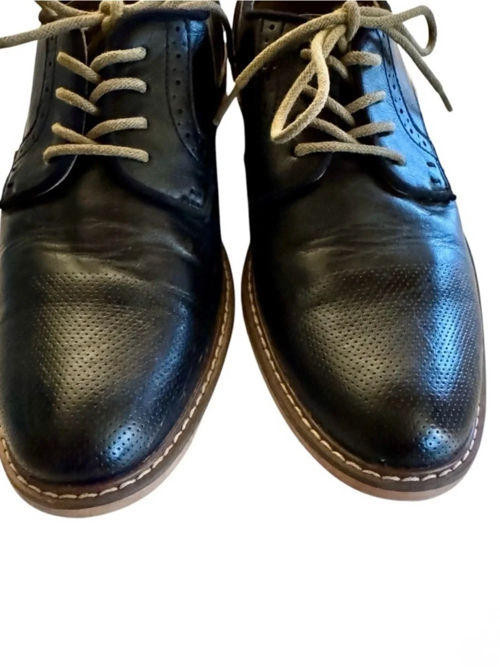 Steve Madden Men’s Black Leather Oxford Shoes – Bobby Lace-Up Workwear Dress 7.5